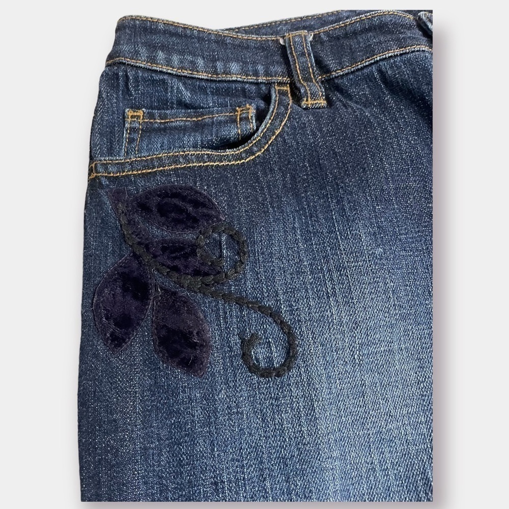 Talbots Embroidery Applique Lace Floral Blue Wide Leg Jeans Stretch Size 4 - Picture 5 of 6